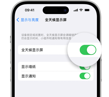 射阳苹果15预约维修分享iPhone15如何设置全天候显示屏幕可见 